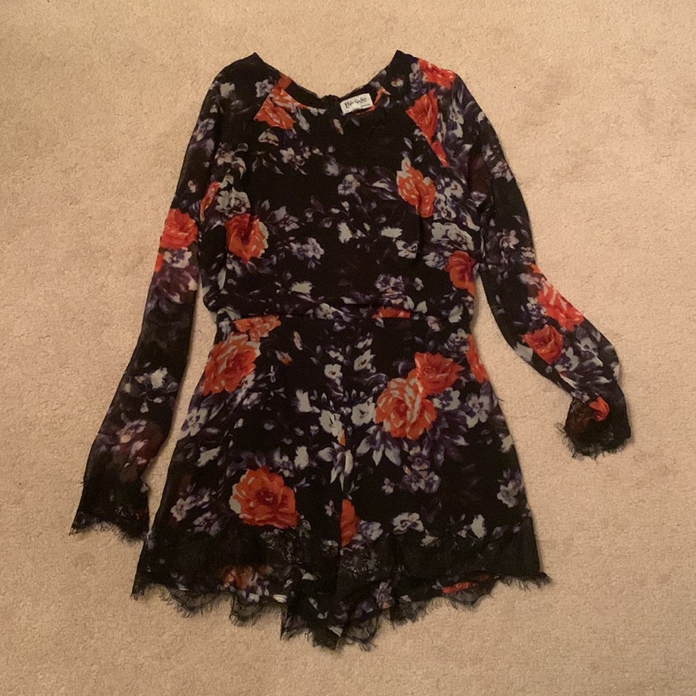 Love Sadie Small Long Sleeve black and floral Romper